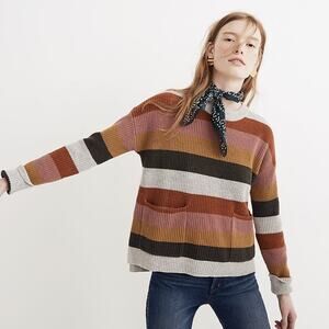 Madewell Walton Stripe Patch Pocket Pullover Sweater